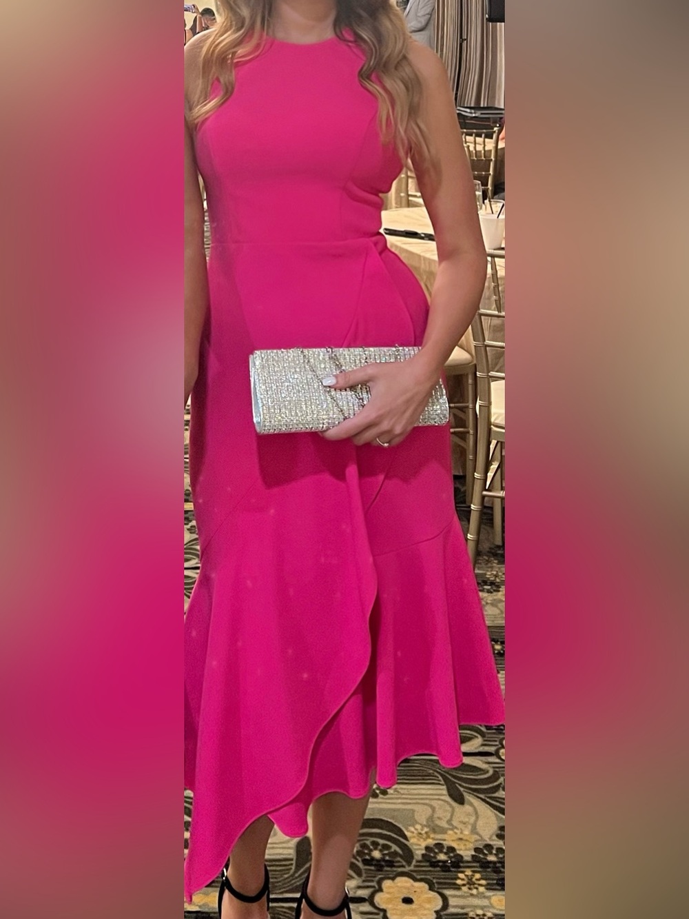 Betsy & Adam Vibrant Hot Pink High-Low Sleeveless Dress